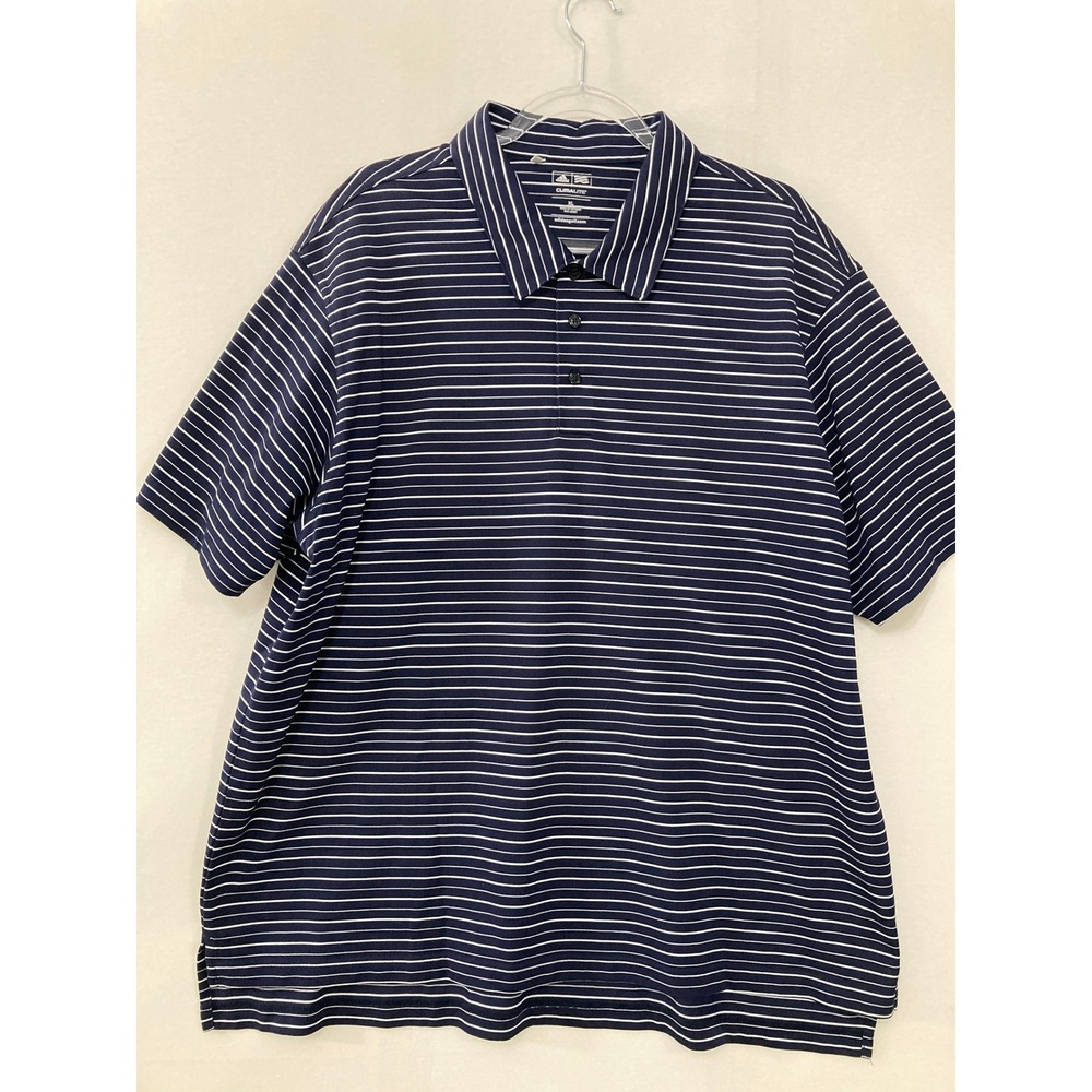 Adidas‎ Golf Polo Shirt XL Navy Striped Climalite Short Sleeve Outdoor Active